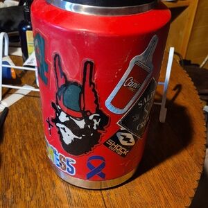 Red Insulated Beverage Cooler with Stickers
